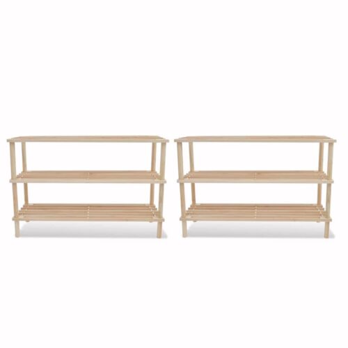3-Tier Shoe Racks 2pcs Solid Fir Wood - Image 2