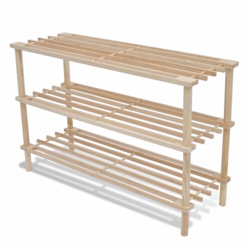 3-Tier Shoe Racks 2pcs Solid Fir Wood