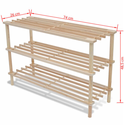 3-Tier Shoe Racks 2pcs Solid Fir Wood - Image 6