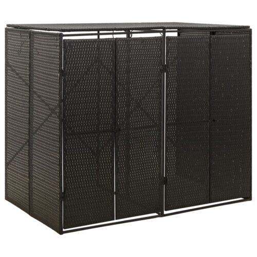 Double Wheelie Bin Shed Black 140x80x117cm Poly Rattan