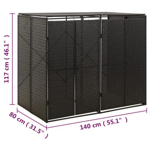 Double Wheelie Bin Shed Black 140x80x117cm Poly Rattan - Image 7
