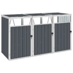 Triple Garbage Bin Shed Grey 213x81x121cm Steel