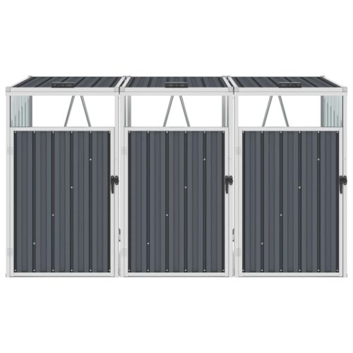 Triple Garbage Bin Shed Grey 213x81x121cm Steel - Image 2