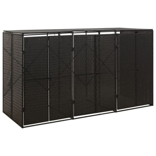 Triple Wheelie Bin Shed Black 207x80x117cm Poly Rattan