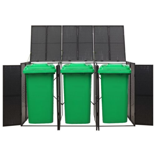 Triple Wheelie Bin Shed Black 207x80x117cm Poly Rattan - Image 2