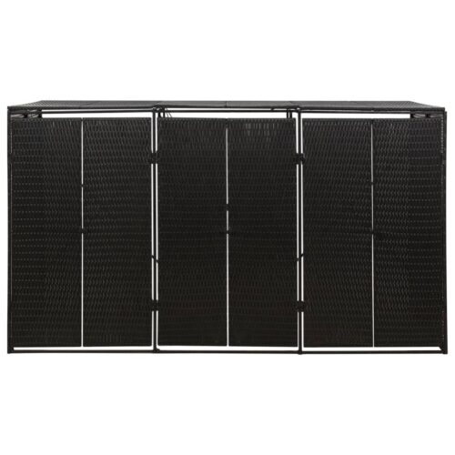 Triple Wheelie Bin Shed Black 207x80x117cm Poly Rattan - Image 3