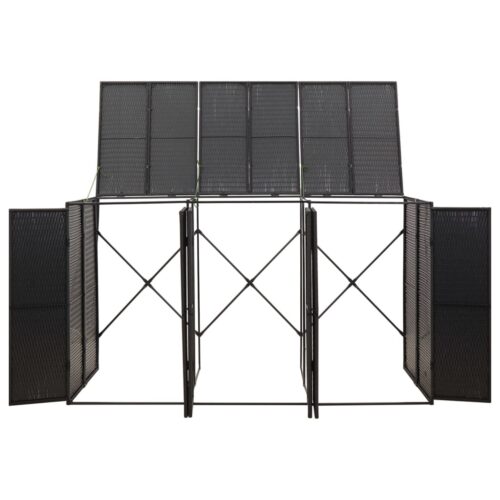 Triple Wheelie Bin Shed Black 207x80x117cm Poly Rattan - Image 4