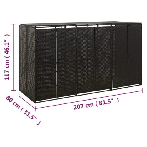 Triple Wheelie Bin Shed Black 207x80x117cm Poly Rattan - Image 7