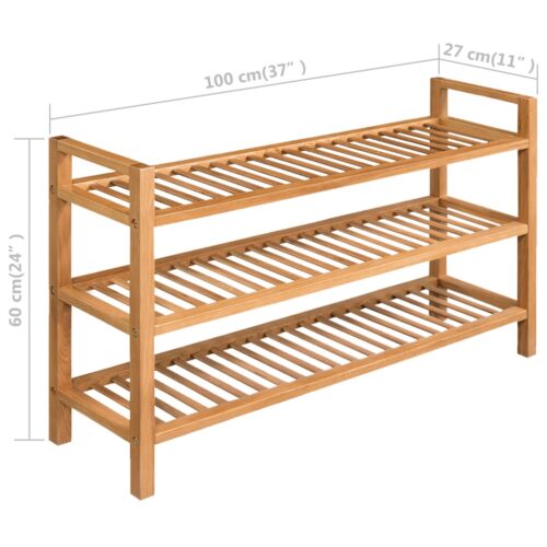 Shoe Rack with 3 Shelves 100x27x60cm Solid Oak Wood - Image 5