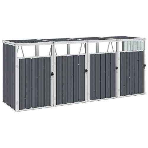 Quadruple Garbage Bin Shed Grey 286x81x121cm Steel