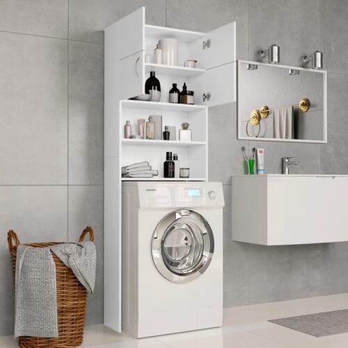 Washing Machine Cabinet White 64x25.5x190cm Engineered Wood - Image 3