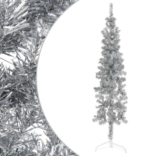 Slim Artificial Half Christmas Tree with Stand Silver 120cm