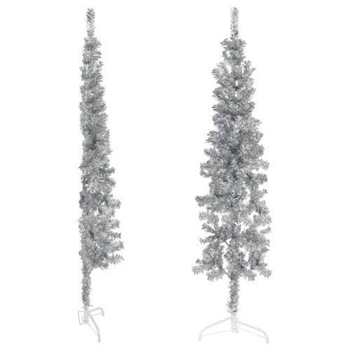Slim Artificial Half Christmas Tree with Stand Silver 120cm - Image 2