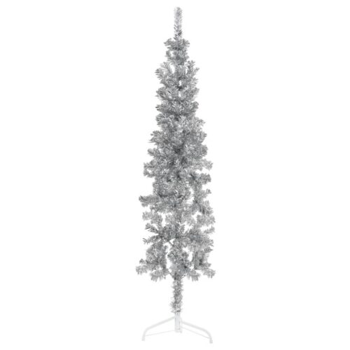 Slim Artificial Half Christmas Tree with Stand Silver 120cm - Image 3