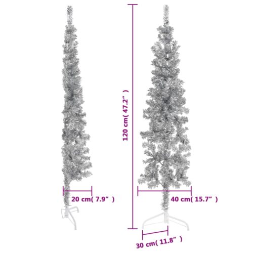 Slim Artificial Half Christmas Tree with Stand Silver 120cm - Image 8