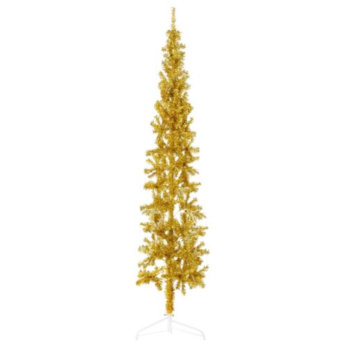 Slim Artificial Half Christmas Tree with Stand Gold 210cm