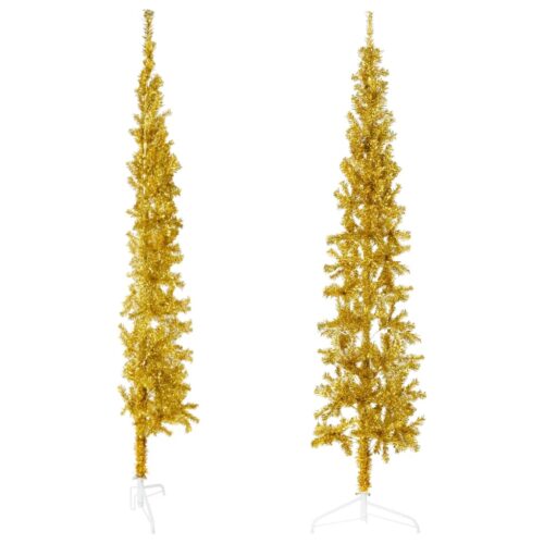 Slim Artificial Half Christmas Tree with Stand Gold 210cm - Image 2