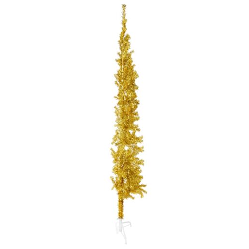 Slim Artificial Half Christmas Tree with Stand Gold 210cm - Image 3