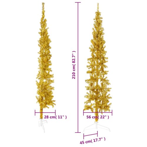 Slim Artificial Half Christmas Tree with Stand Gold 210cm - Image 7