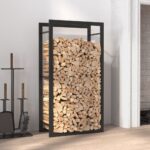 Steel Firewood Rack Log Holder Timber Kindling Lumber Carrier Storage Black
