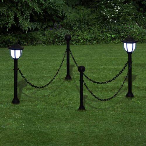 Chain Fence with Solar Lights Two LED Lamps Two Poles - Image 6