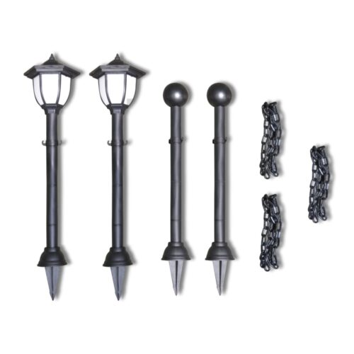 Chain Fence with Solar Lights Two LED Lamps Two Poles - Image 4