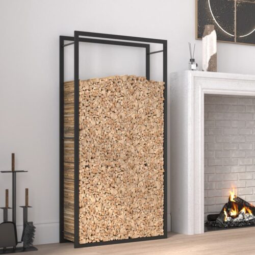 Steel Firewood Rack Log Holder Timber Kindling Lumber Carrier Storage Black