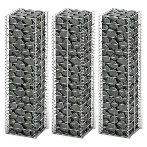 Gabion Set 3pcs Galvanised Wire 25x25x100cm