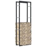 Firewood Rack Black 50x20x150cm Steel