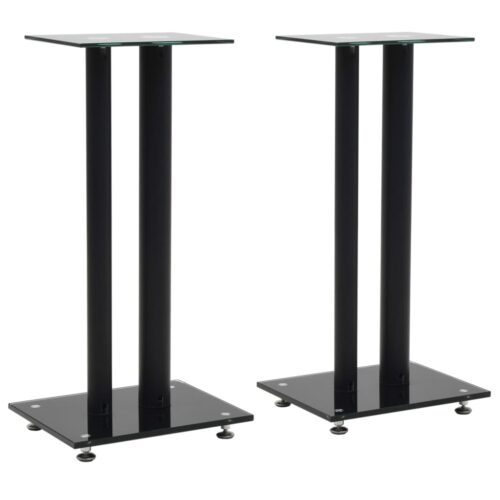 Speaker Stands 2pcs Tempered Glass 2 Pillars Design Black