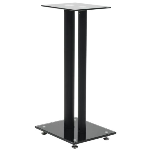 Speaker Stands 2pcs Tempered Glass 2 Pillars Design Black - Image 2