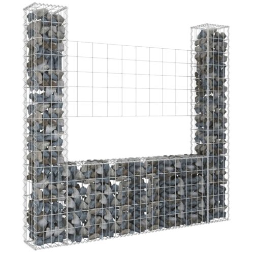 U-shape Gabion Basket with 2 Posts Iron 140x20x150cm