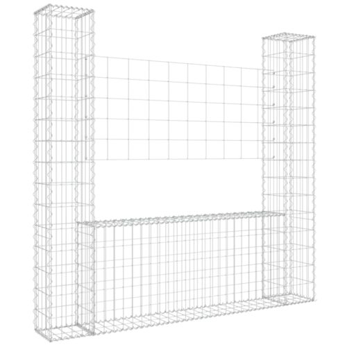 U-shape Gabion Basket with 2 Posts Iron 140x20x150cm - Image 2