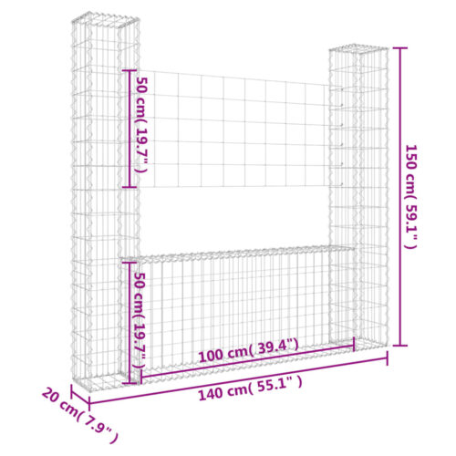 U-shape Gabion Basket with 2 Posts Iron 140x20x150cm - Image 6