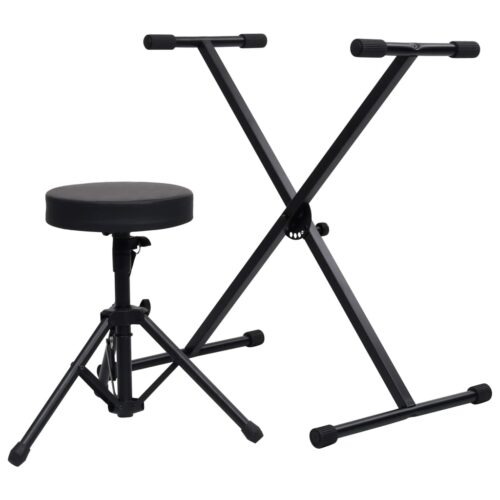 Keyboard Stand Stool Set Black
