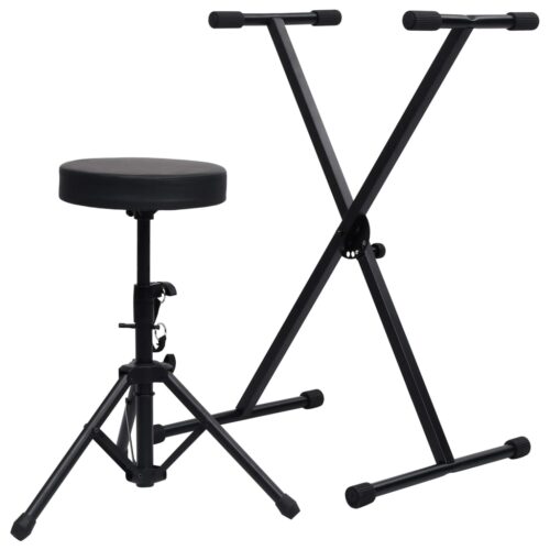 Keyboard Stand Stool Set Black - Image 2
