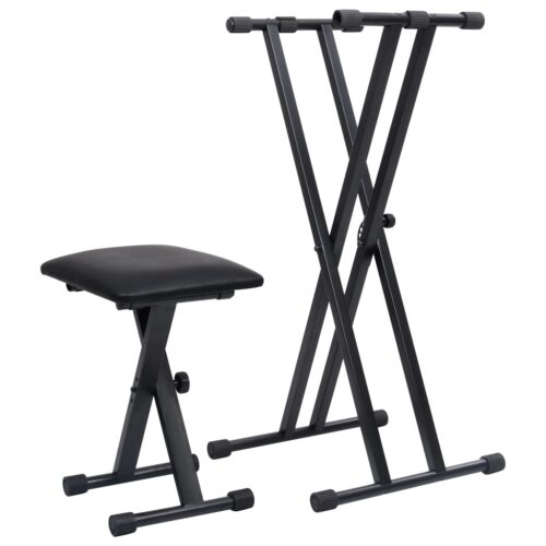 Double Braced Keyboard Stand Stool Set Black