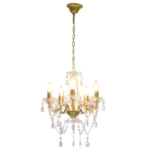 Chandelier with Crystal Beads Golden Round 5x E14 - Image 2