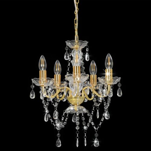 Chandelier with Crystal Beads Golden Round 5x E14 - Image 3