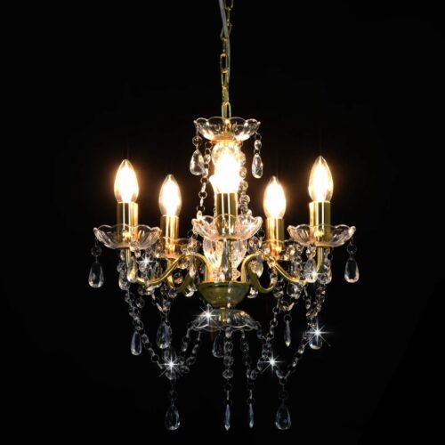 Chandelier with Crystal Beads Golden Round 5x E14 - Image 4