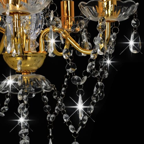 Chandelier with Crystal Beads Golden Round 5x E14 - Image 6