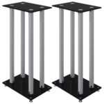 Speaker Stands 2pcs Black Silver Tempered Glass 4 Pillars Design