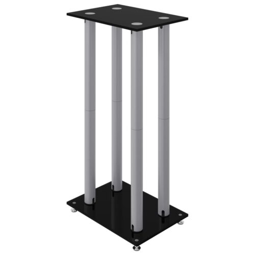 Speaker Stands 2pcs Black Silver Tempered Glass 4 Pillars Design - Image 4