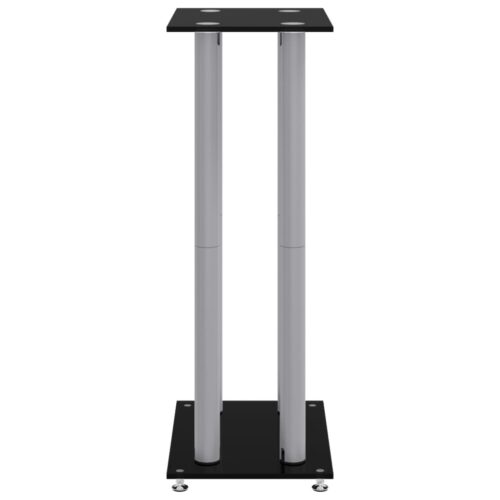 Speaker Stands 2pcs Black Silver Tempered Glass 4 Pillars Design - Image 6