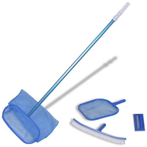 Swimming Pool Cleaning Kit Telescopic Aluminium Pole Leaf Skimmer Set Mesh Brush