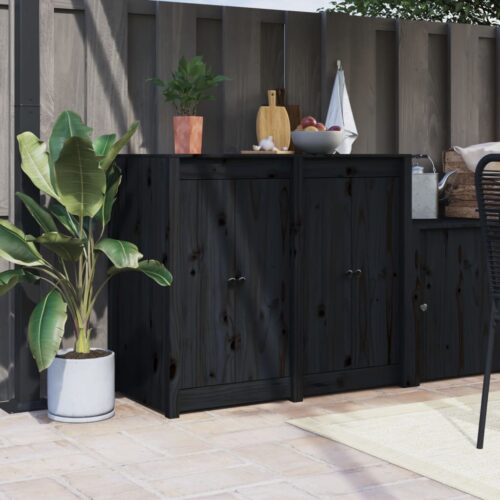 Outdoor Kitchen Doors 2pcs Black 50x9x82cm Solid Wood Pine - Image 11
