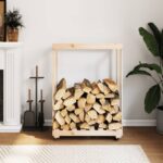 Log Holder with Wheels 76.5x40x108cm Solid Wood Pine