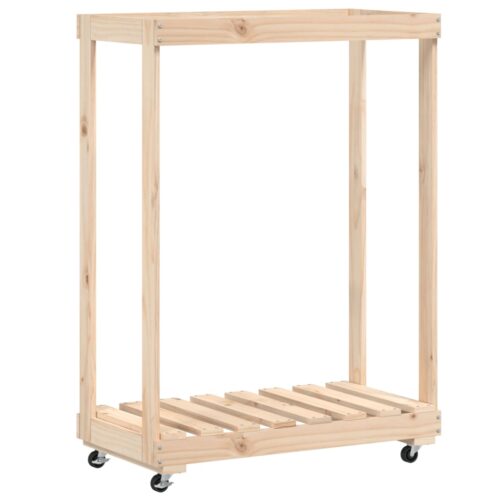 Log Holder with Wheels 76.5x40x108cm Solid Wood Pine - Image 2