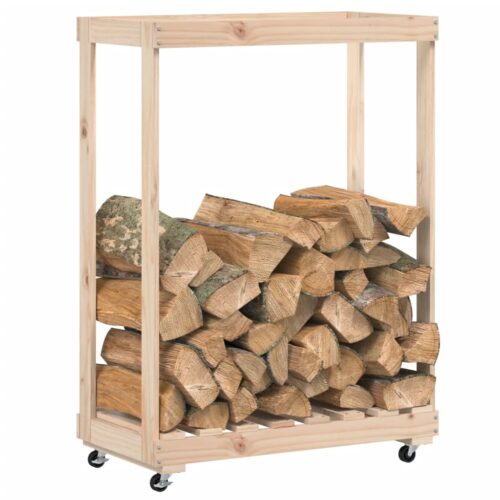 Log Holder with Wheels 76.5x40x108cm Solid Wood Pine - Image 3