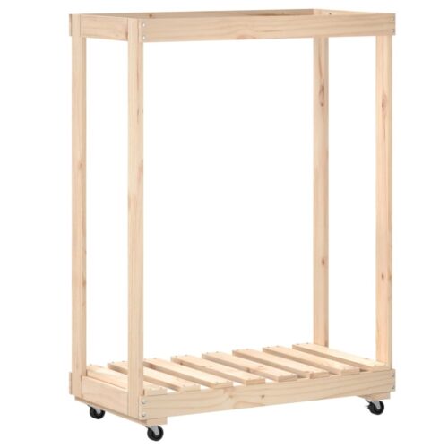 Log Holder with Wheels 76.5x40x108cm Solid Wood Pine - Image 6
